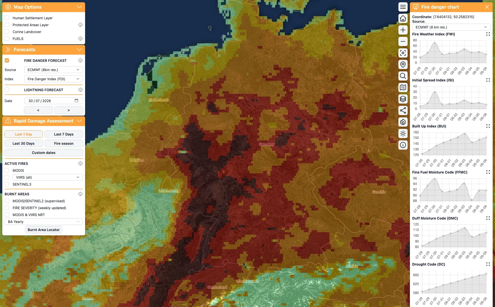 Fire Danger Chart by Copernicus.eu